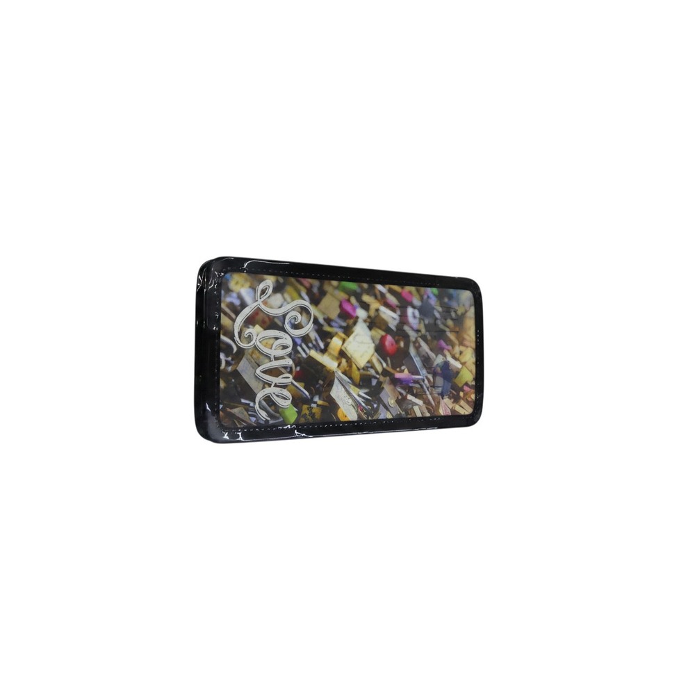 Claire's Long Wallet Girls OS Black New Love Padlock Graphic Patent Clutch
